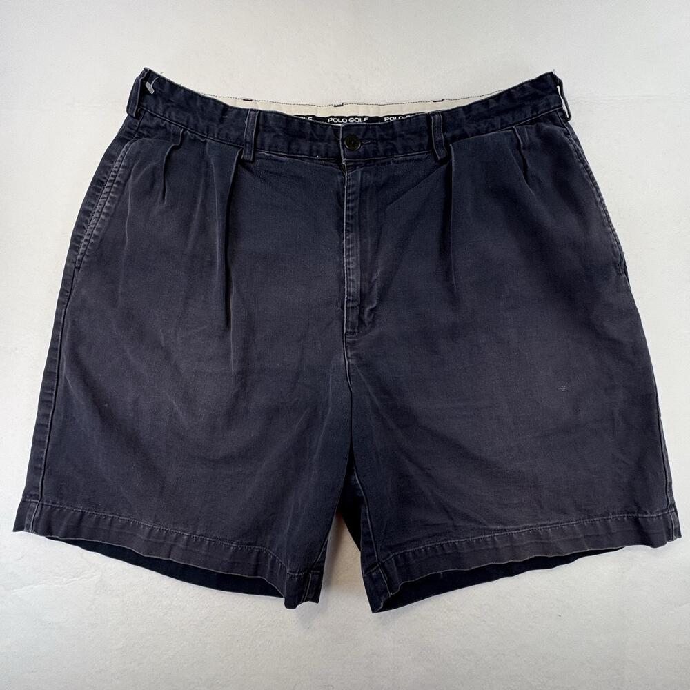 Vintage Polo Golf Shorts Mens 34 Blue 8 Inseam Pleated Cotton Made USA Casual
